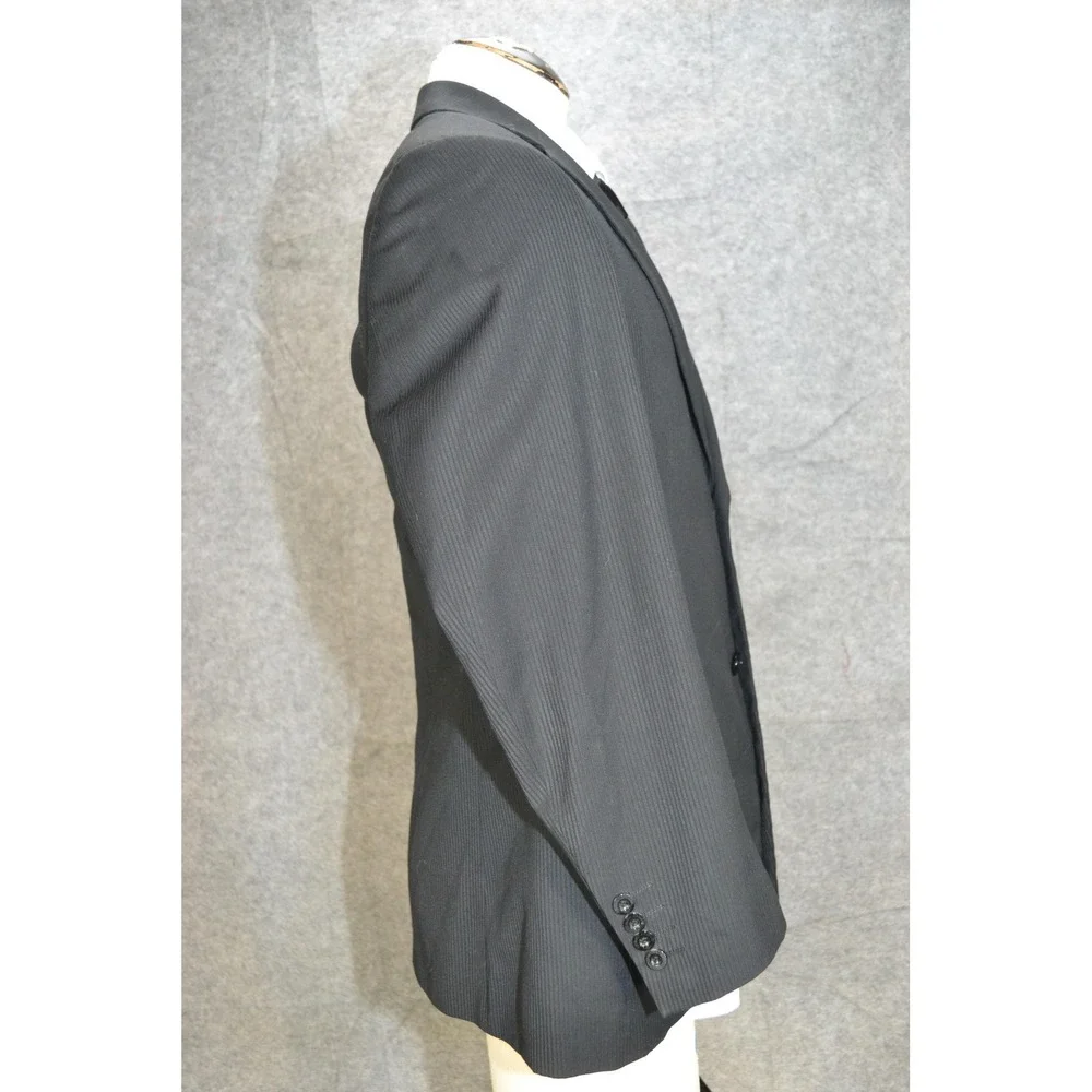 Armani Collezioni Jacket Mens 40 Black Wool Two Button Blazer Coat Striped Italy